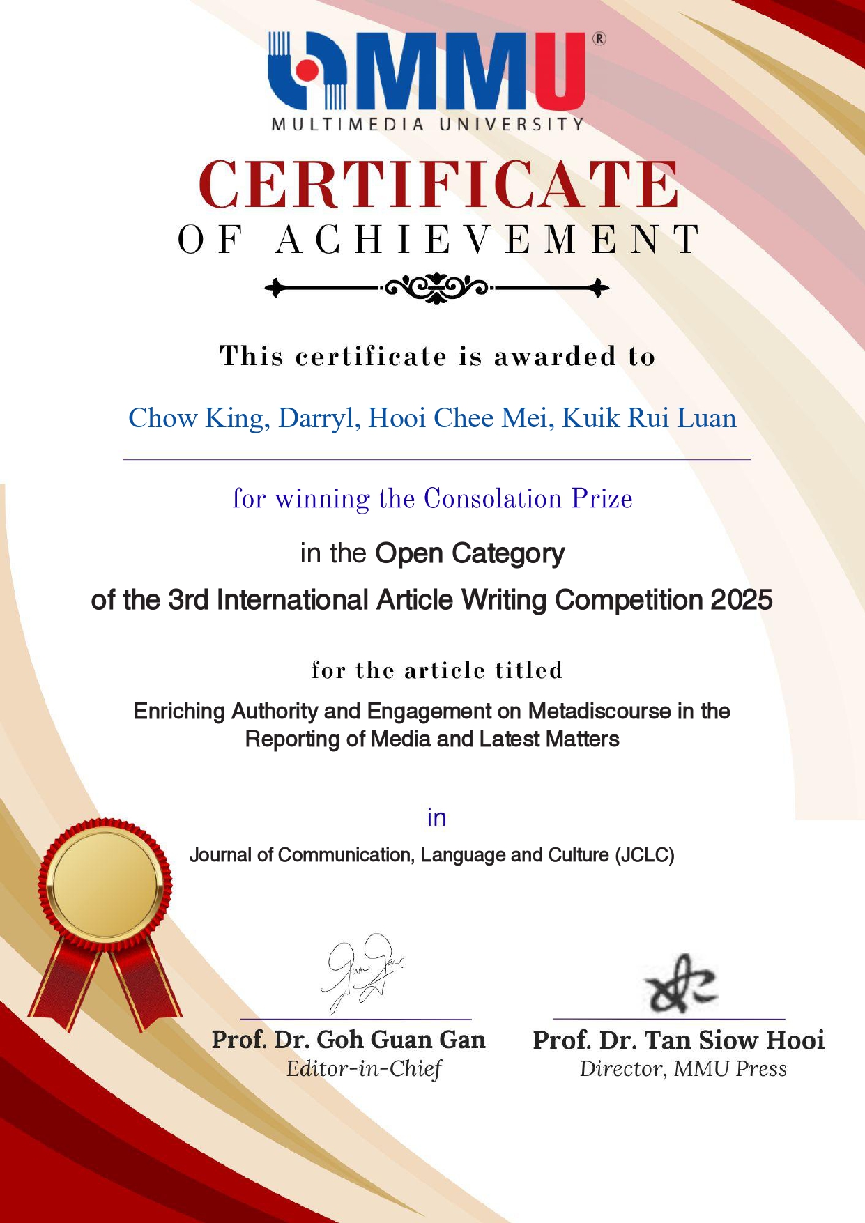 Team’s certificate