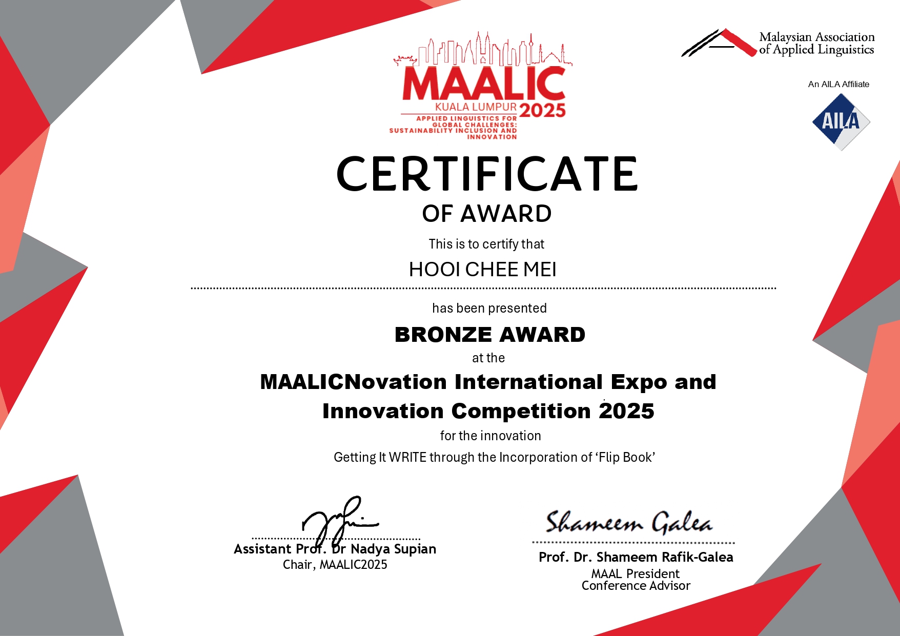 Dr Hooi’s certificate