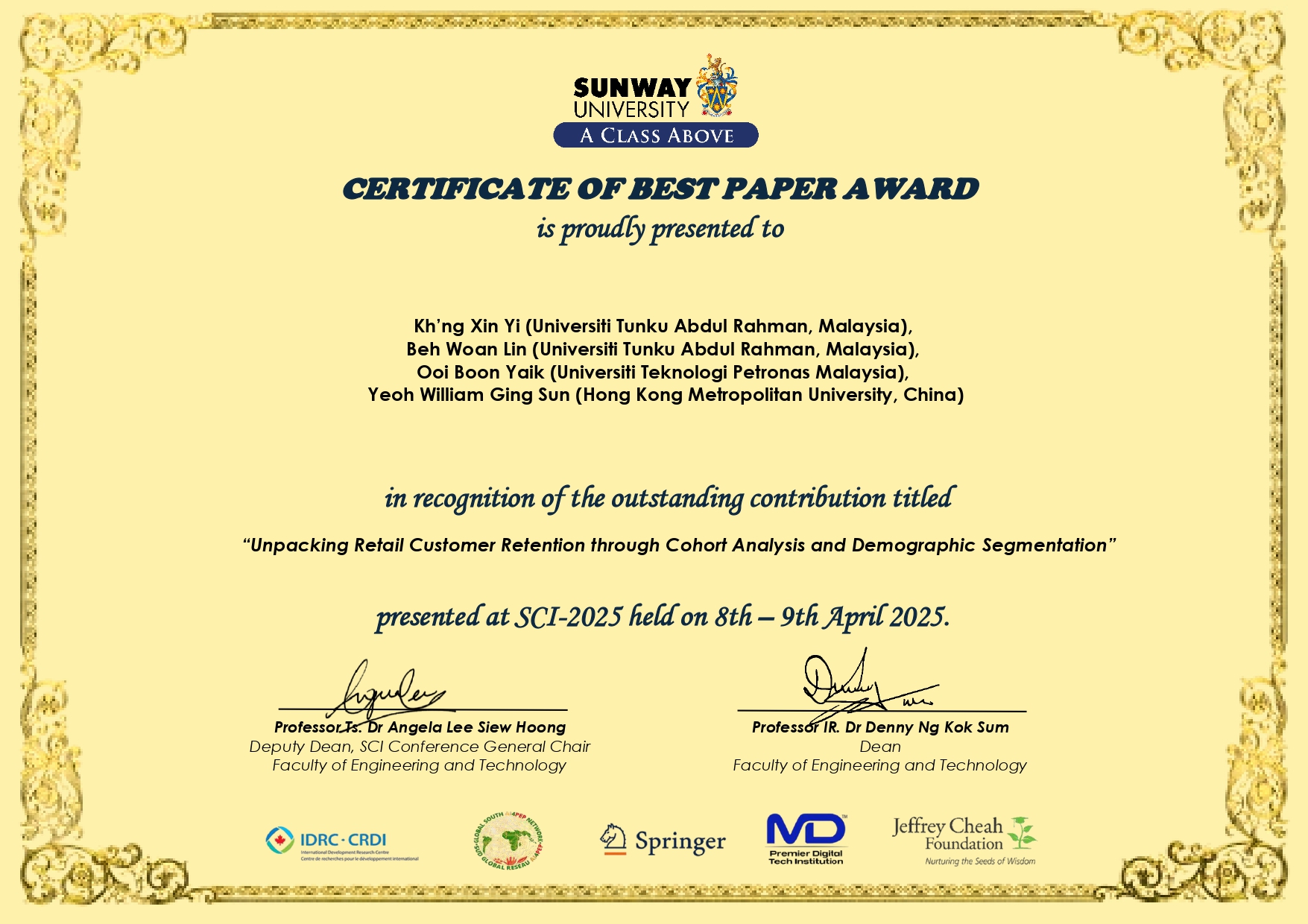 Best Paper Award presented to the team
