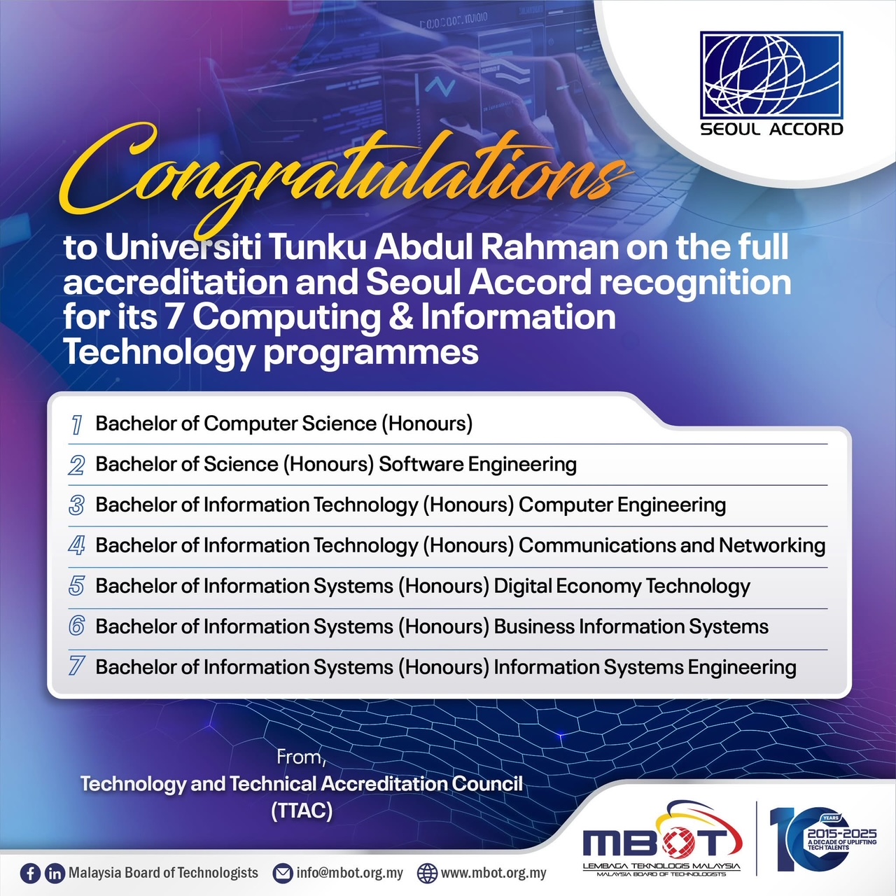 UTAR earns accreditation and recognition by the Seoul Accord