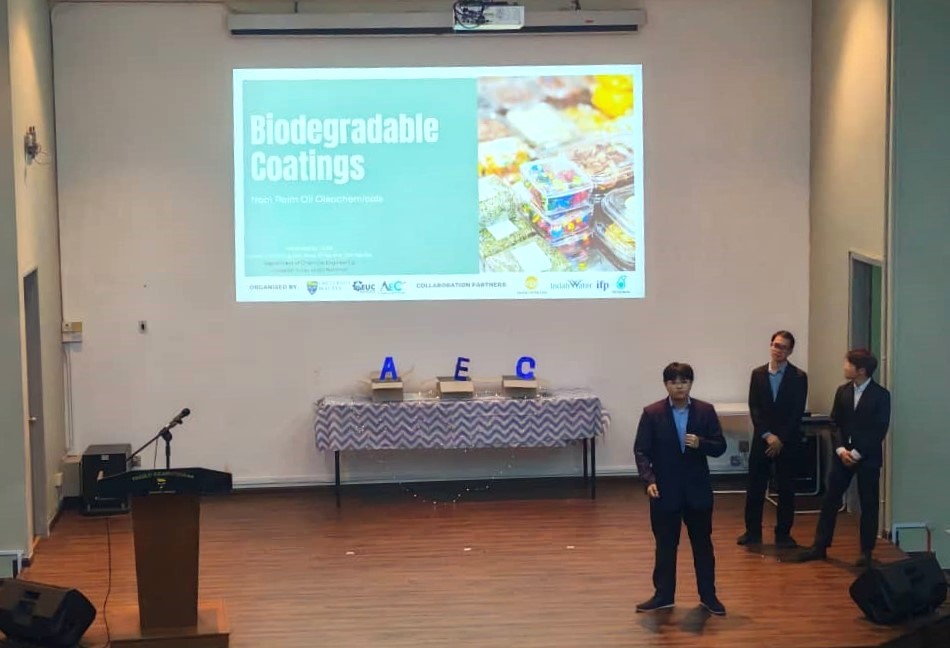 From left: Damon Lim, Riker Si, and Sor presenting their research ideas during the final round of the Technical Case Study Competition