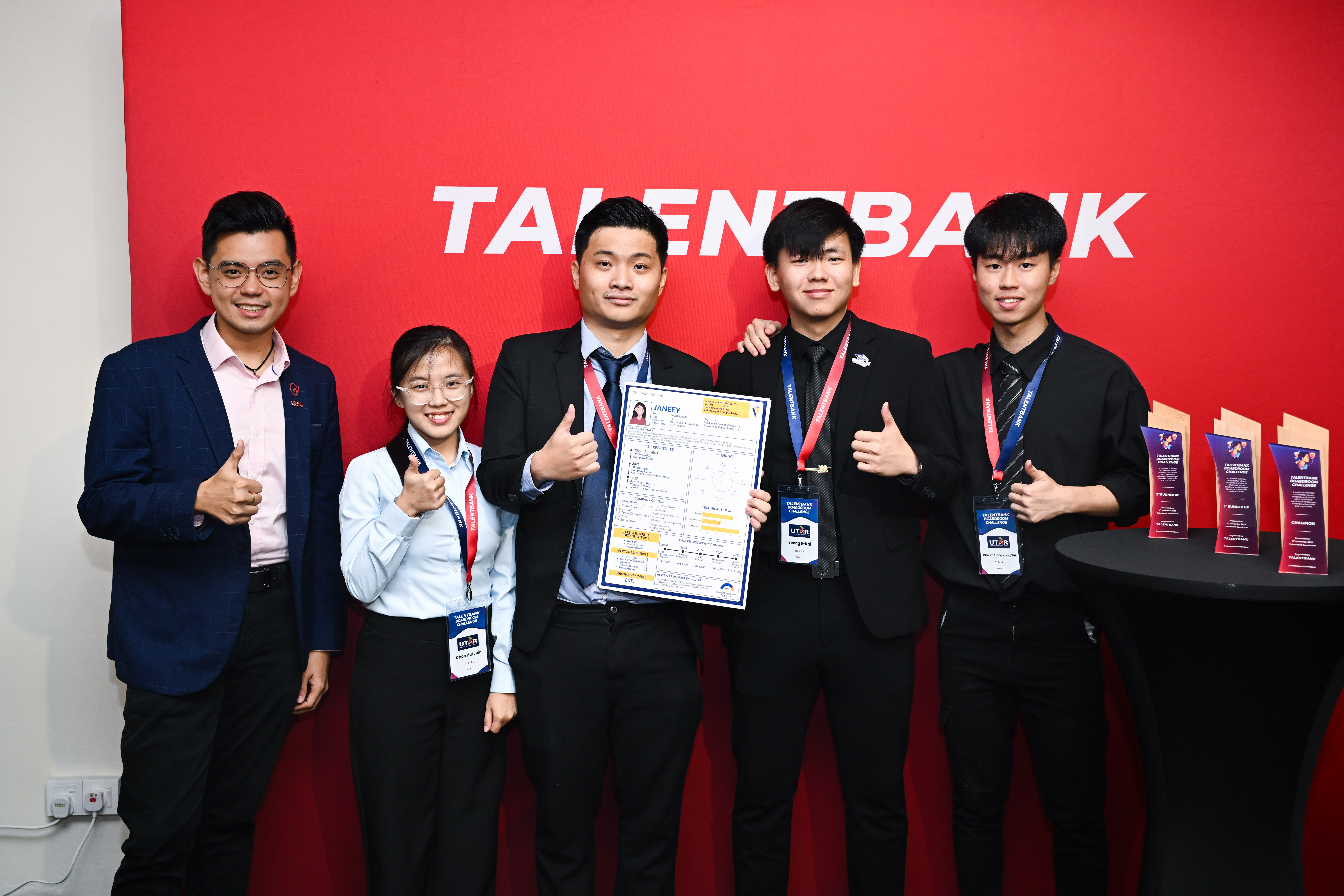 Second from left: Ms Choo, Mr Lim, Yeong and Claven Tiong with their mentor Mr Jason Wee Zheng Khai (far left) (Photo credit: Talentbank