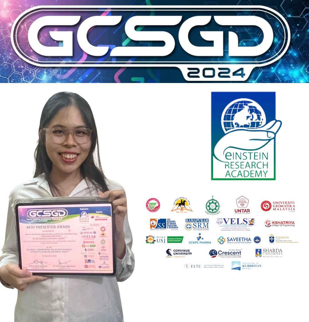 Sharon Lim displaying her certificate
