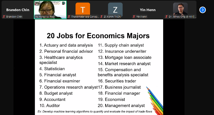 Dr Au Yong introducing the career opportunities in the field of Economics 