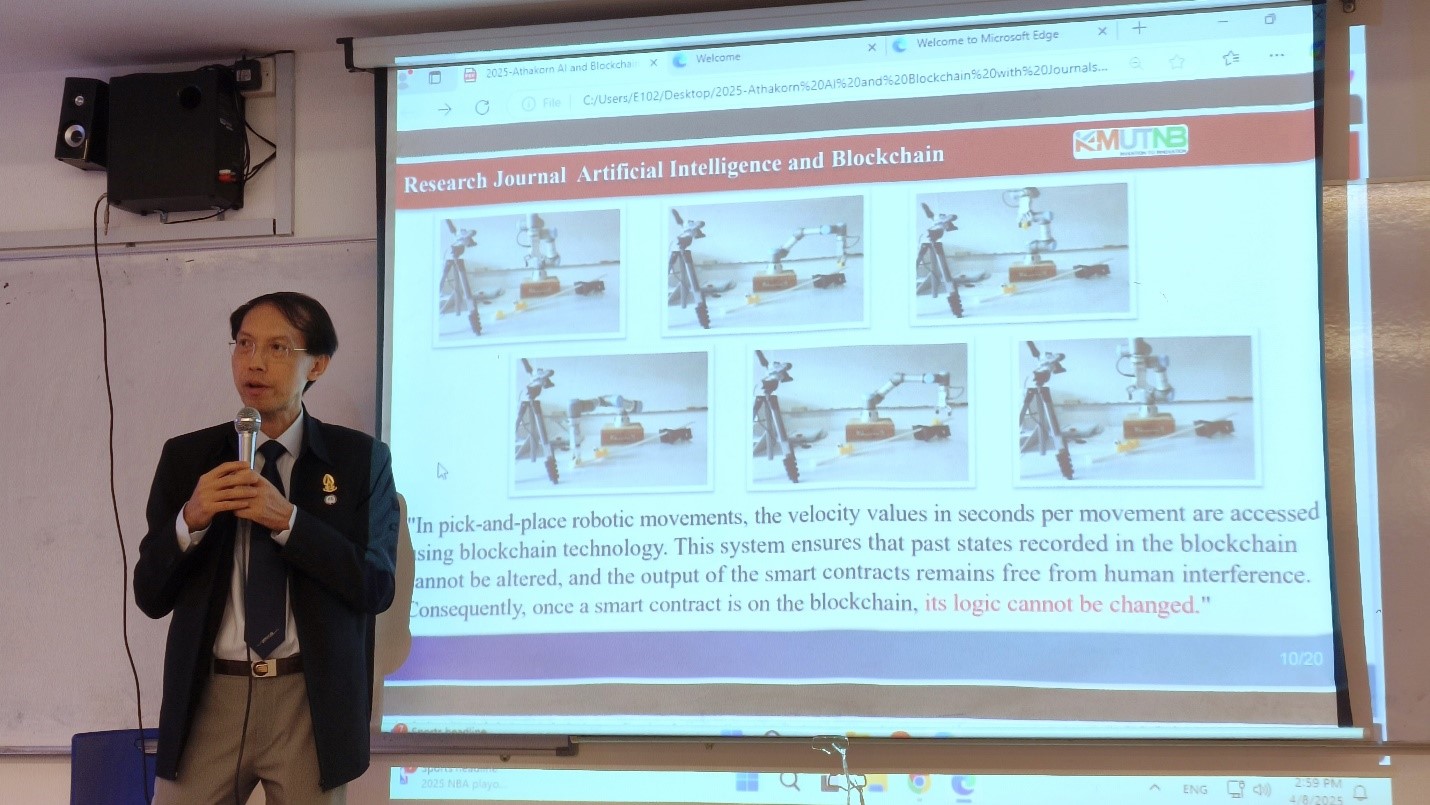 Prof Athakorn elucidating the functions of blockchain technology in robotics