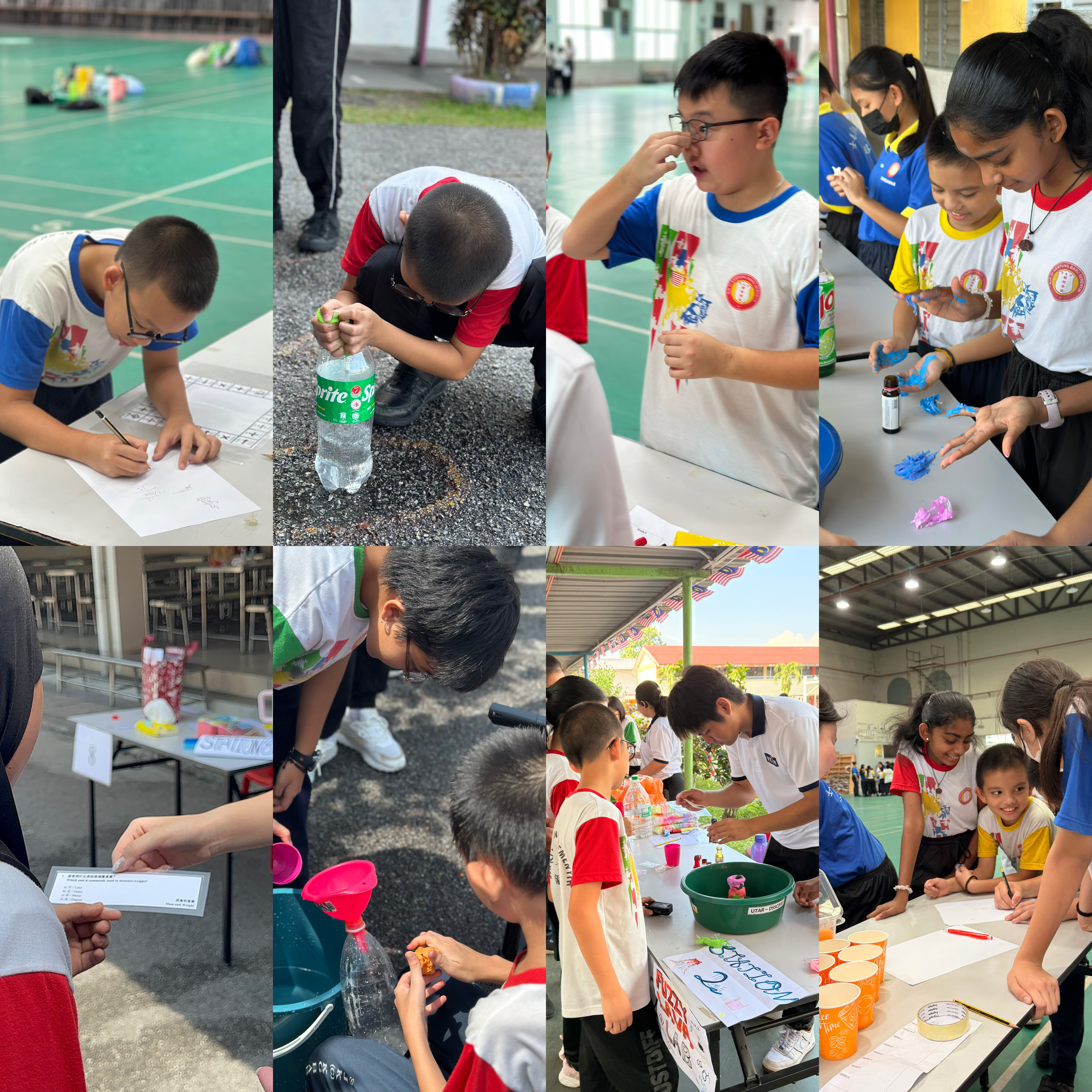 Students participating in the station games