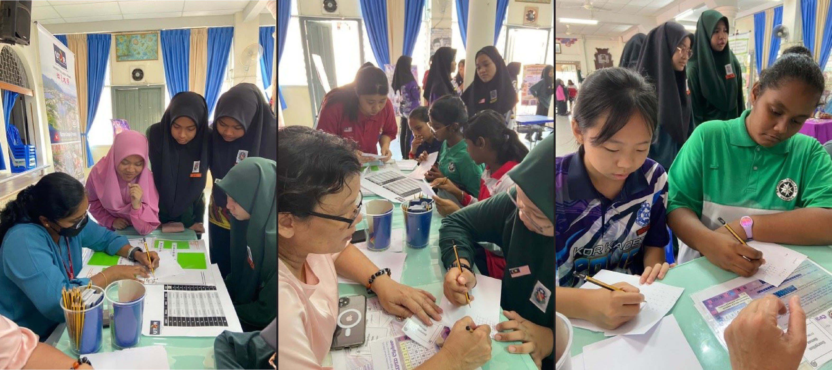 Students learning encryption and binary code through hands-on decoding activities