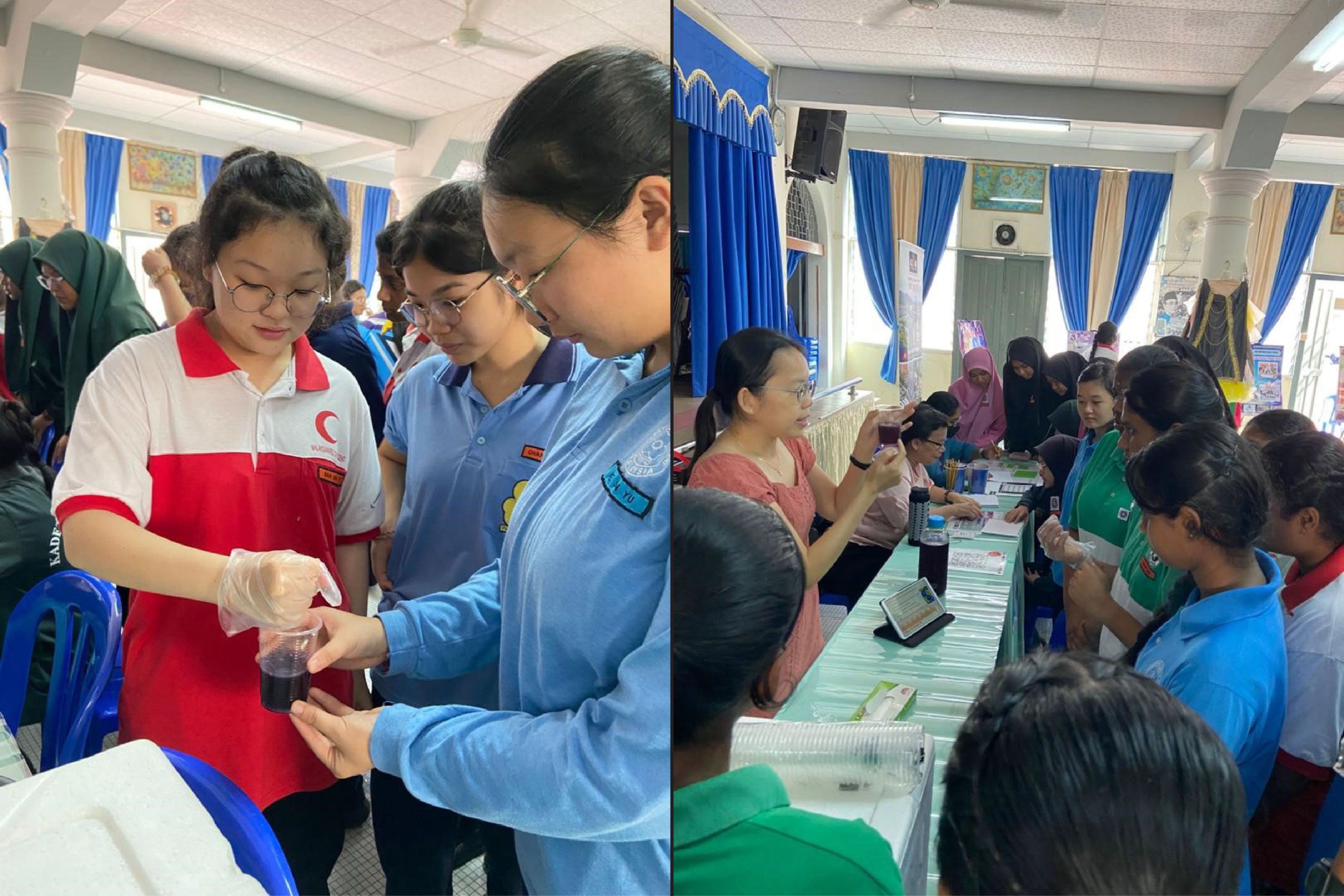 Students exploring butterfly pea tea’s colour change reaction with lime