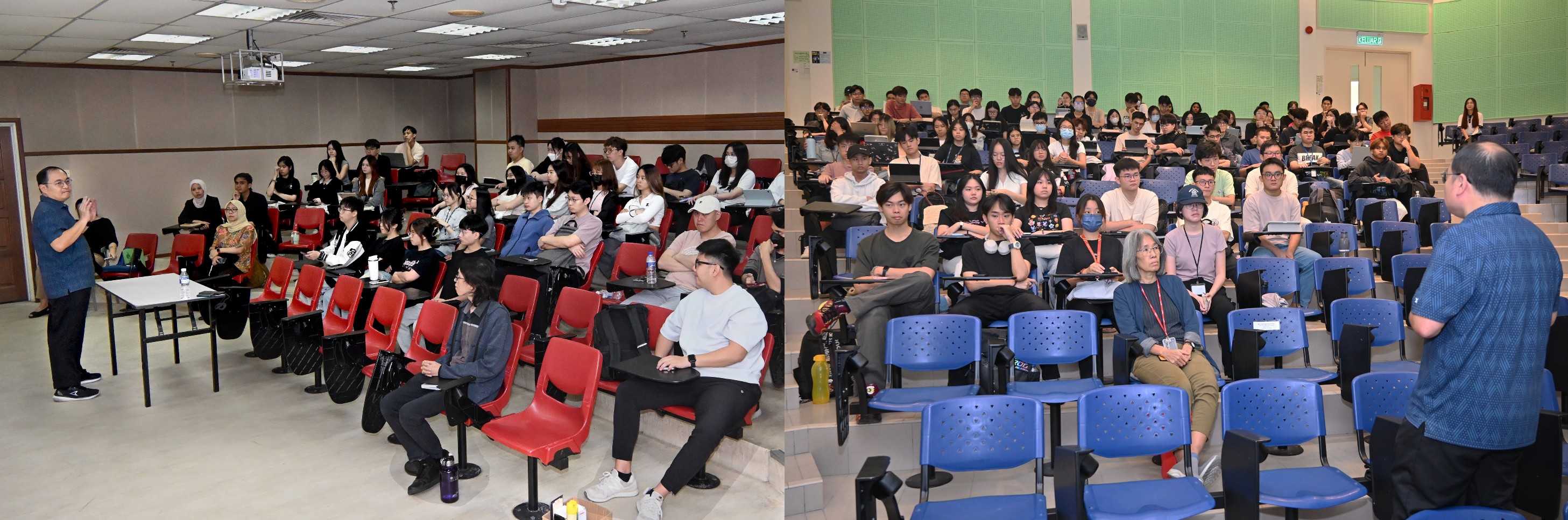 Mr Yeoh conducting the talk at Sungai Long Campus (left) and Kampar Campus (right)