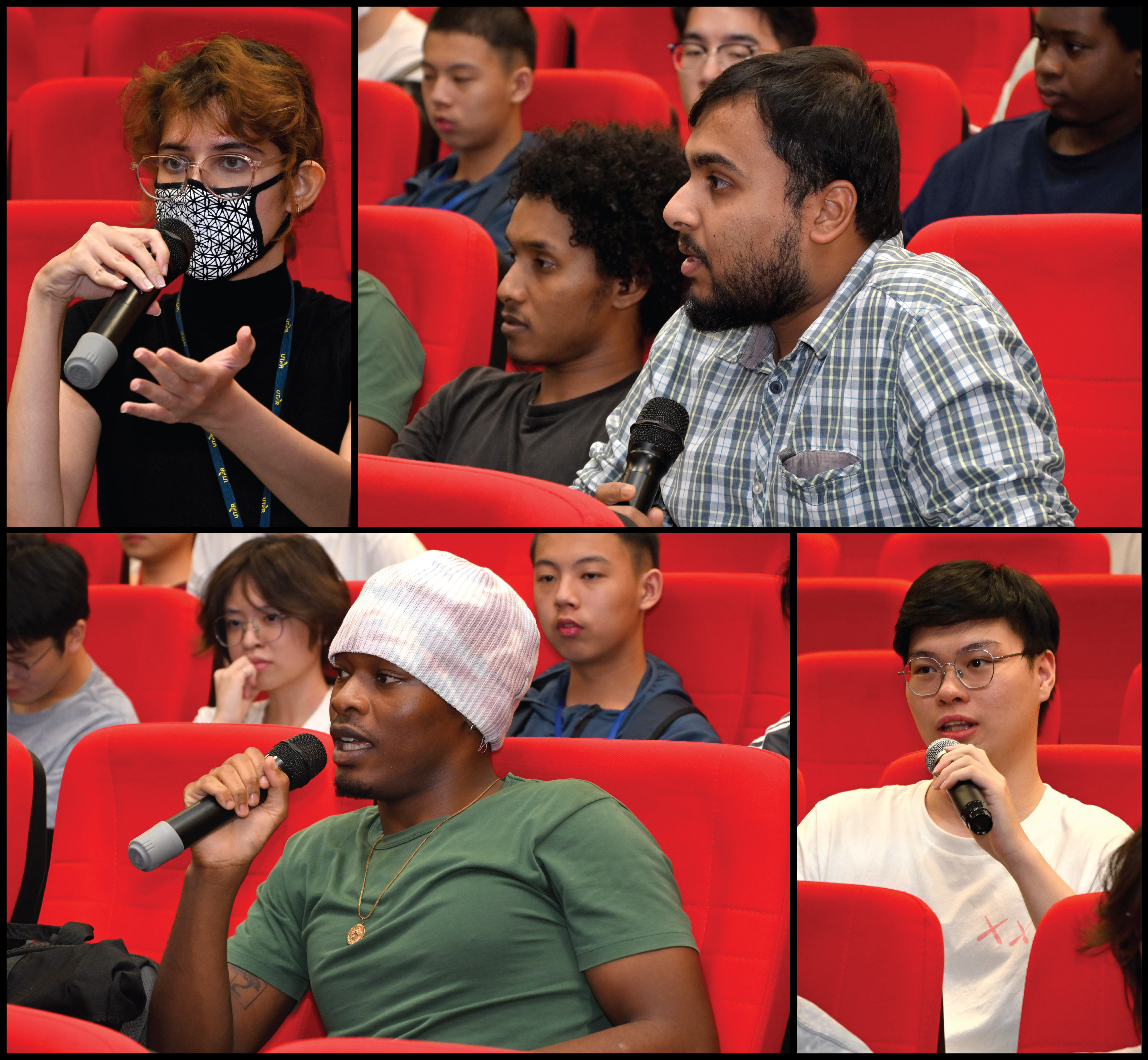 Participants interacting with speakers