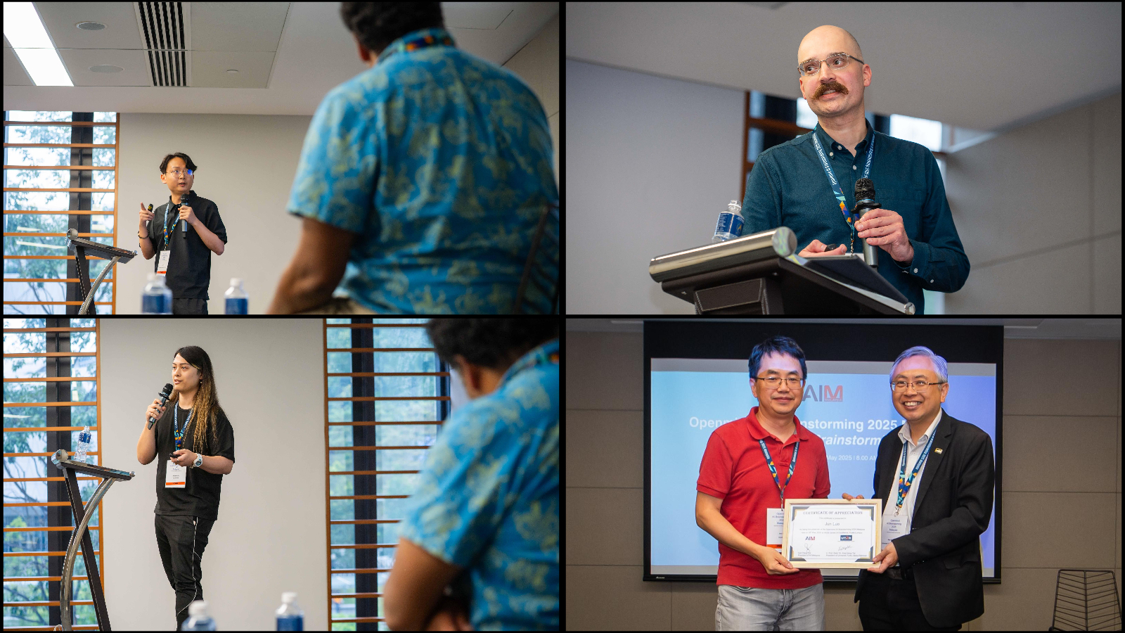 Clockwise from top left: Dr Ying, Mr Gregory, Dr Jun (left) with Prof Ewe, and Dr Kris