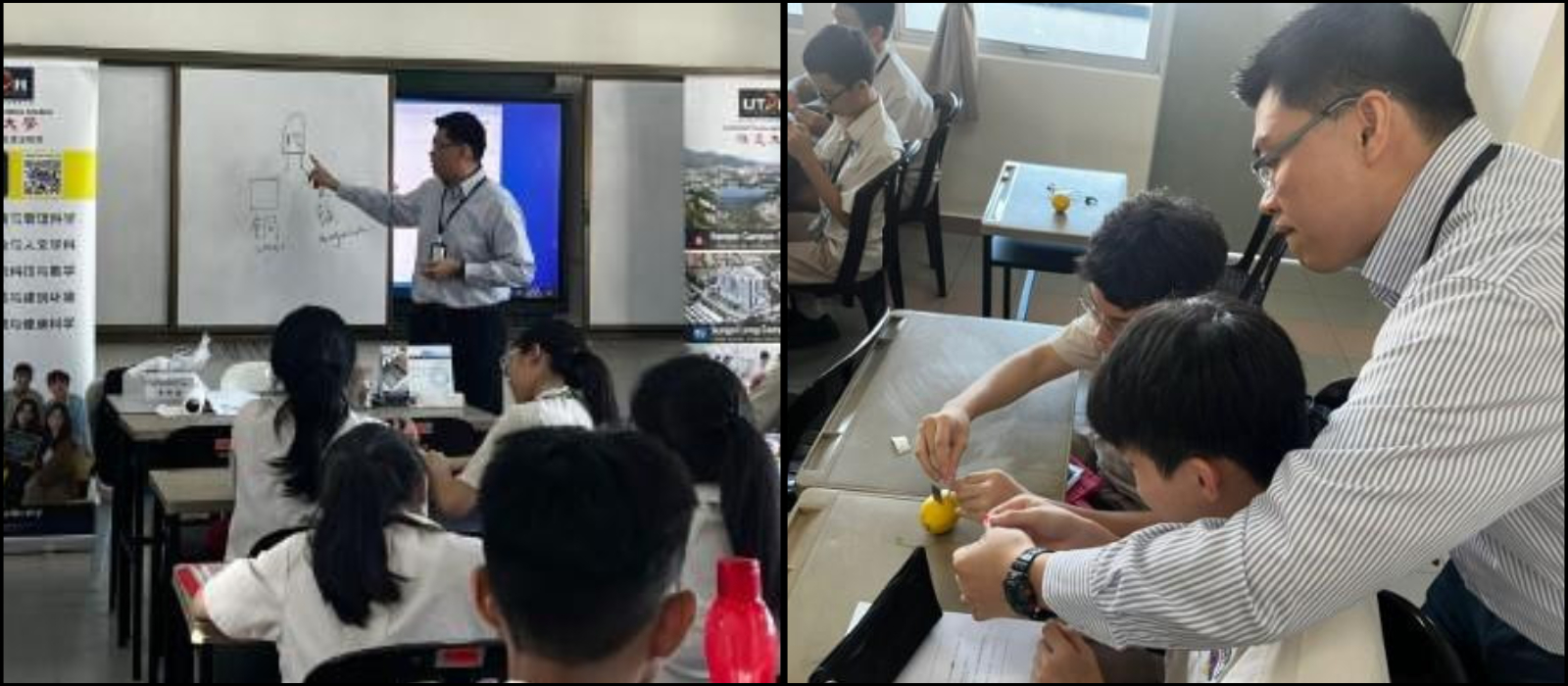 Dr Lee explaining chemical reactions and electricity generation to students