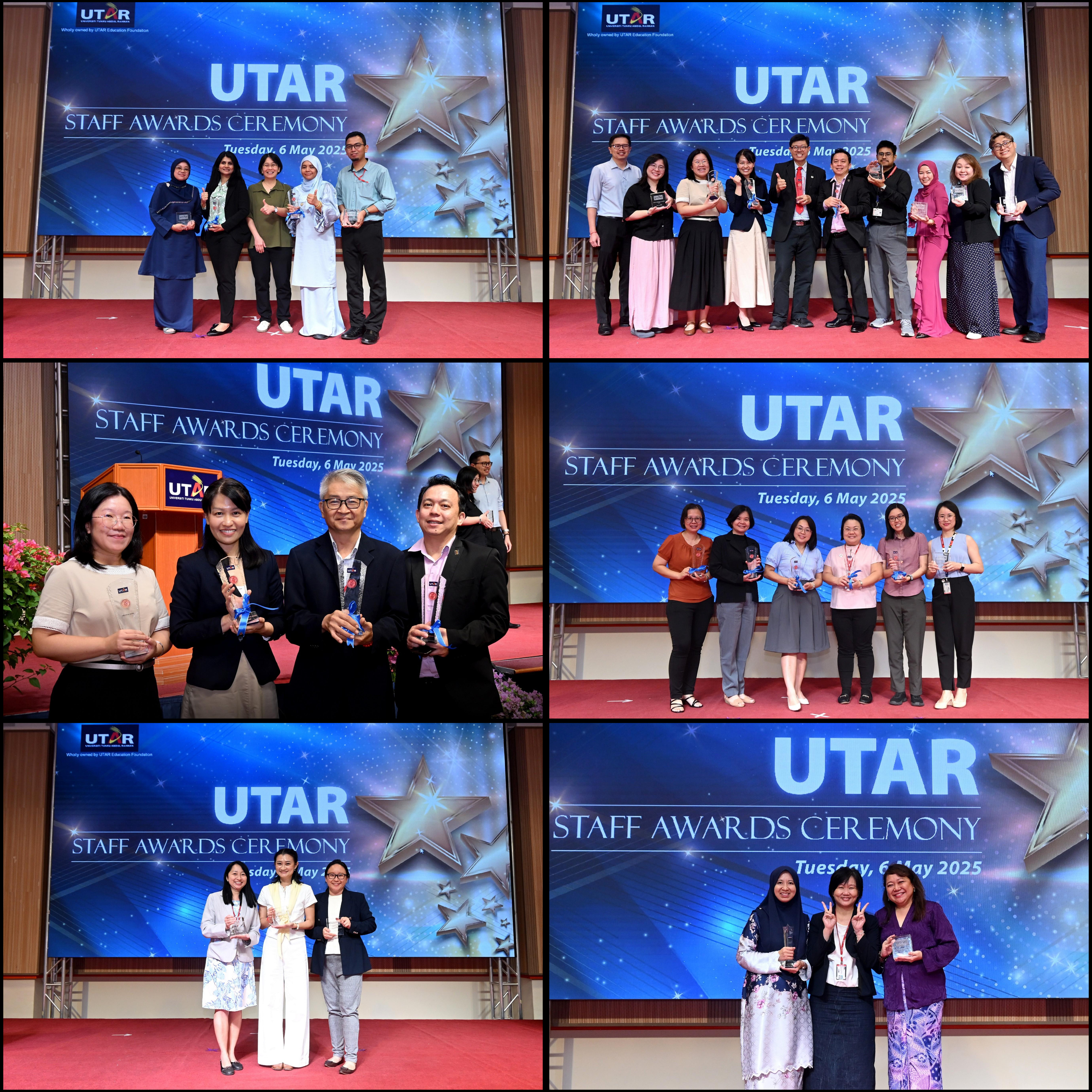 Receipients taking photos on the stage