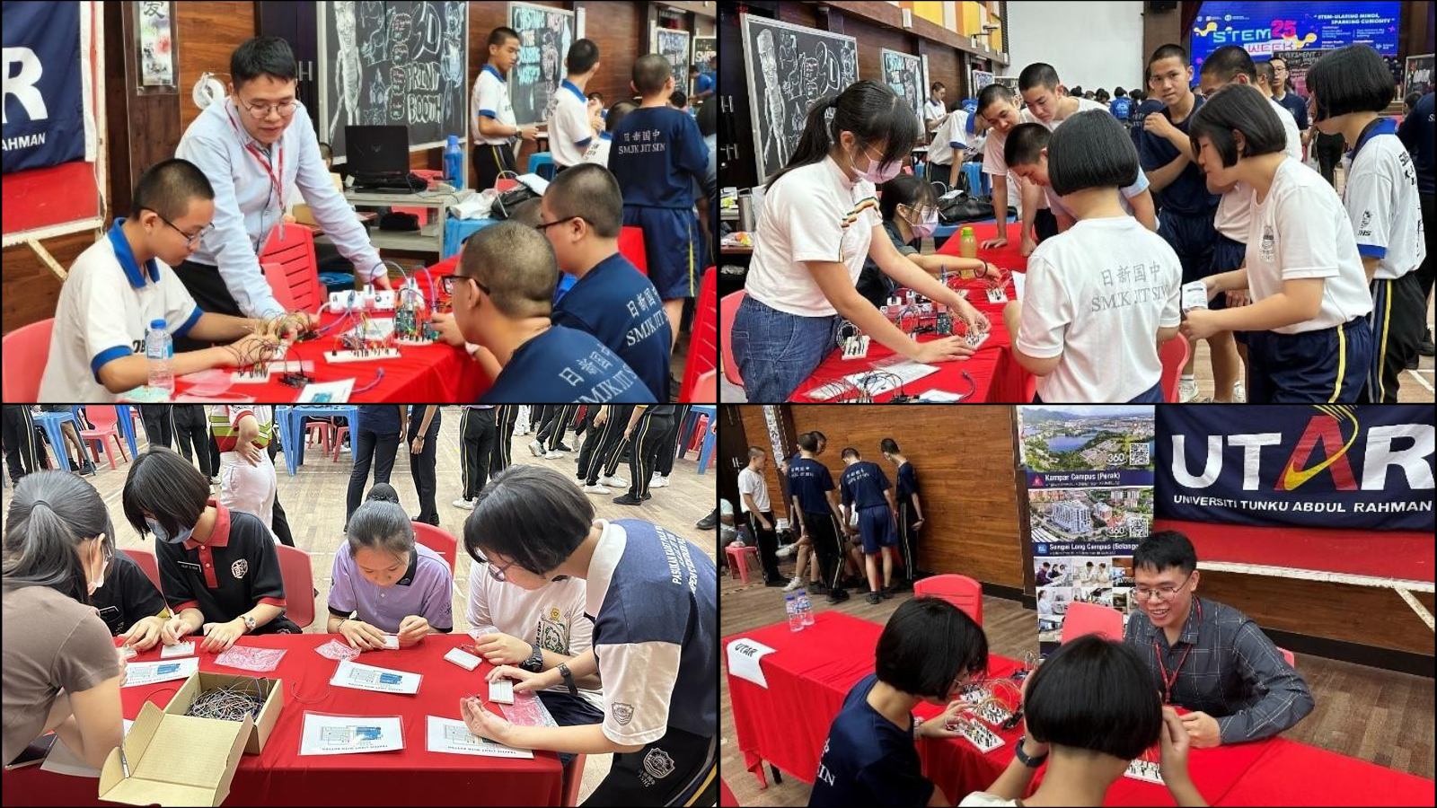 Students enjoying the interactive memory game and traffic light circuit activities