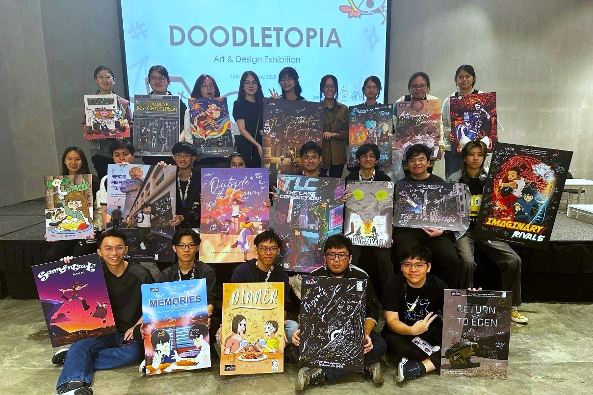 Participating students displaying their artworks