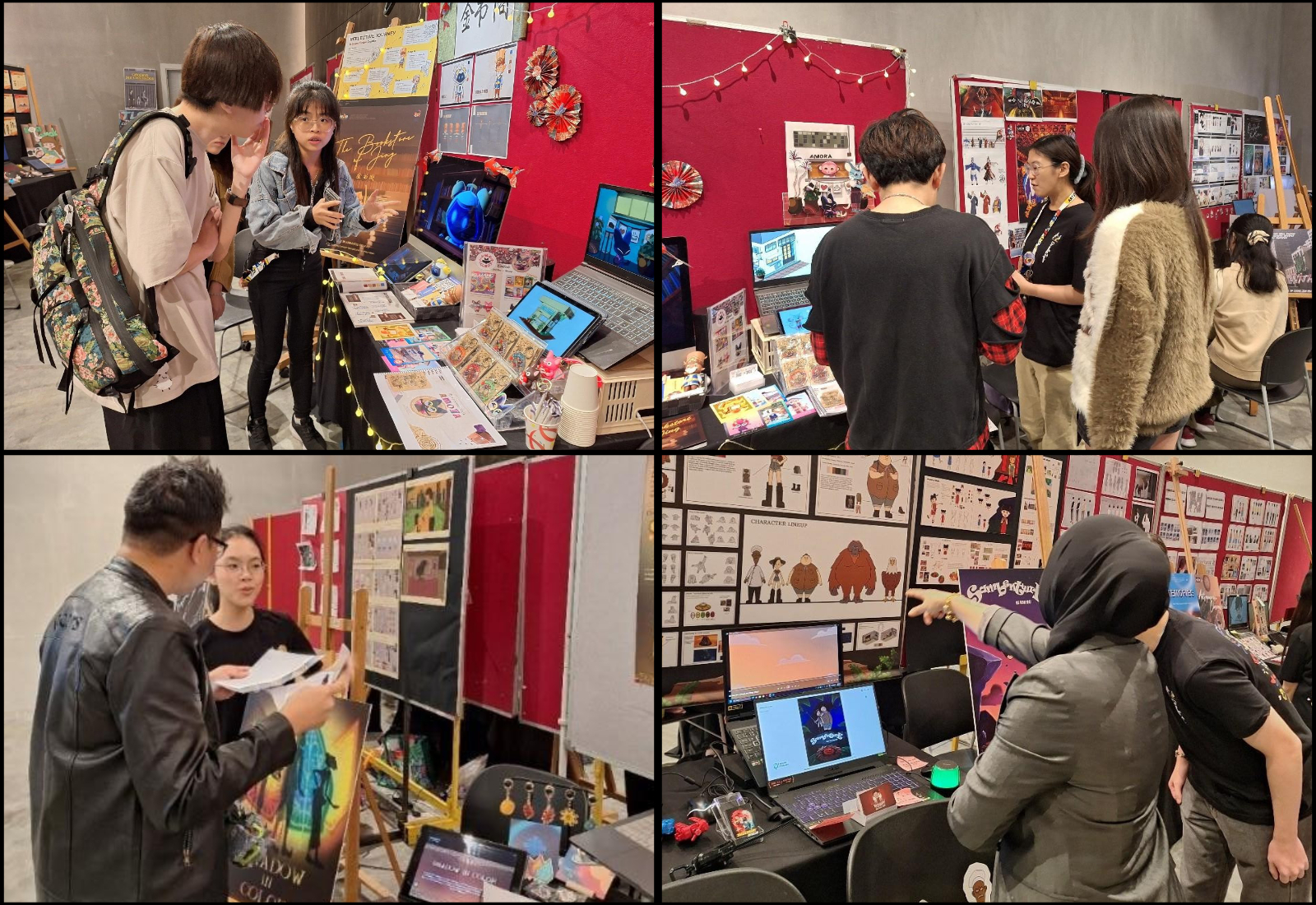 Students explaining their artworks to the public, judges and industry guests