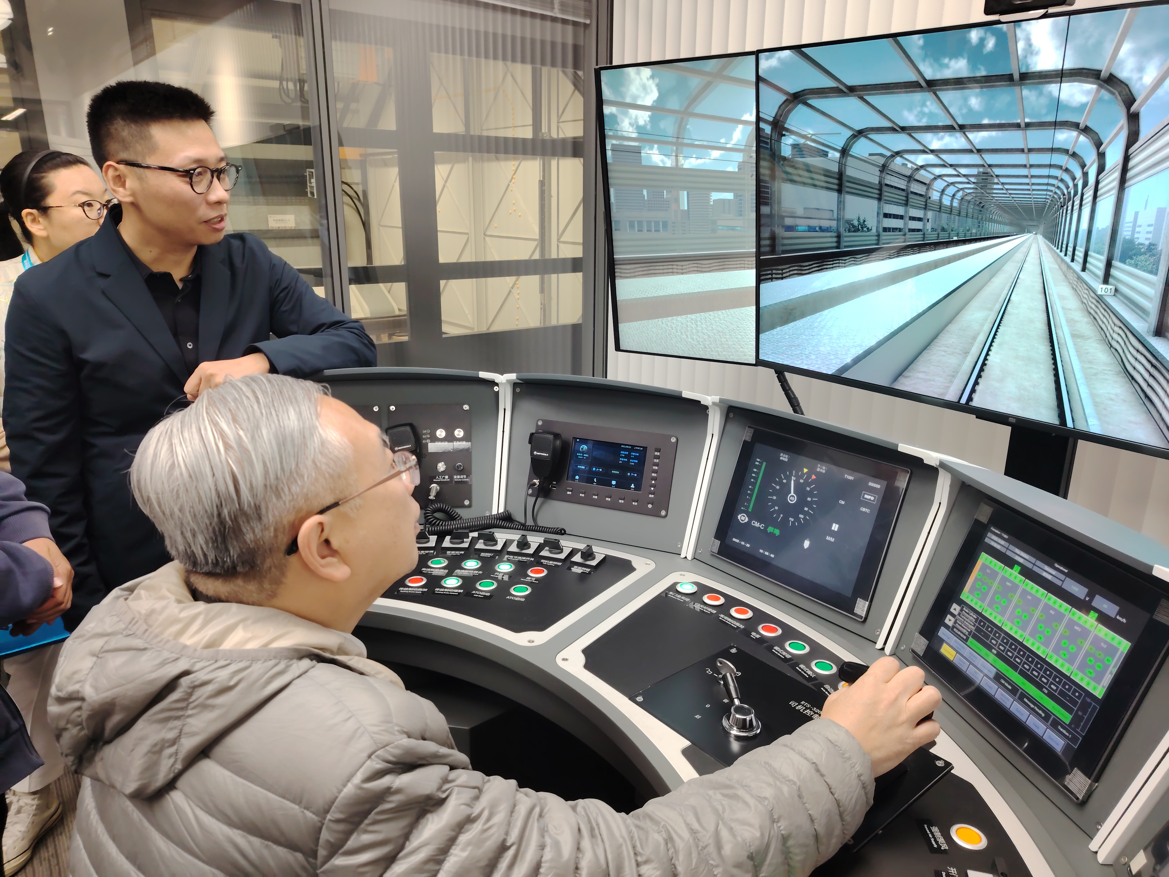 Prof Dato’ Ewe testing the train simulator during the technical visit to TCT