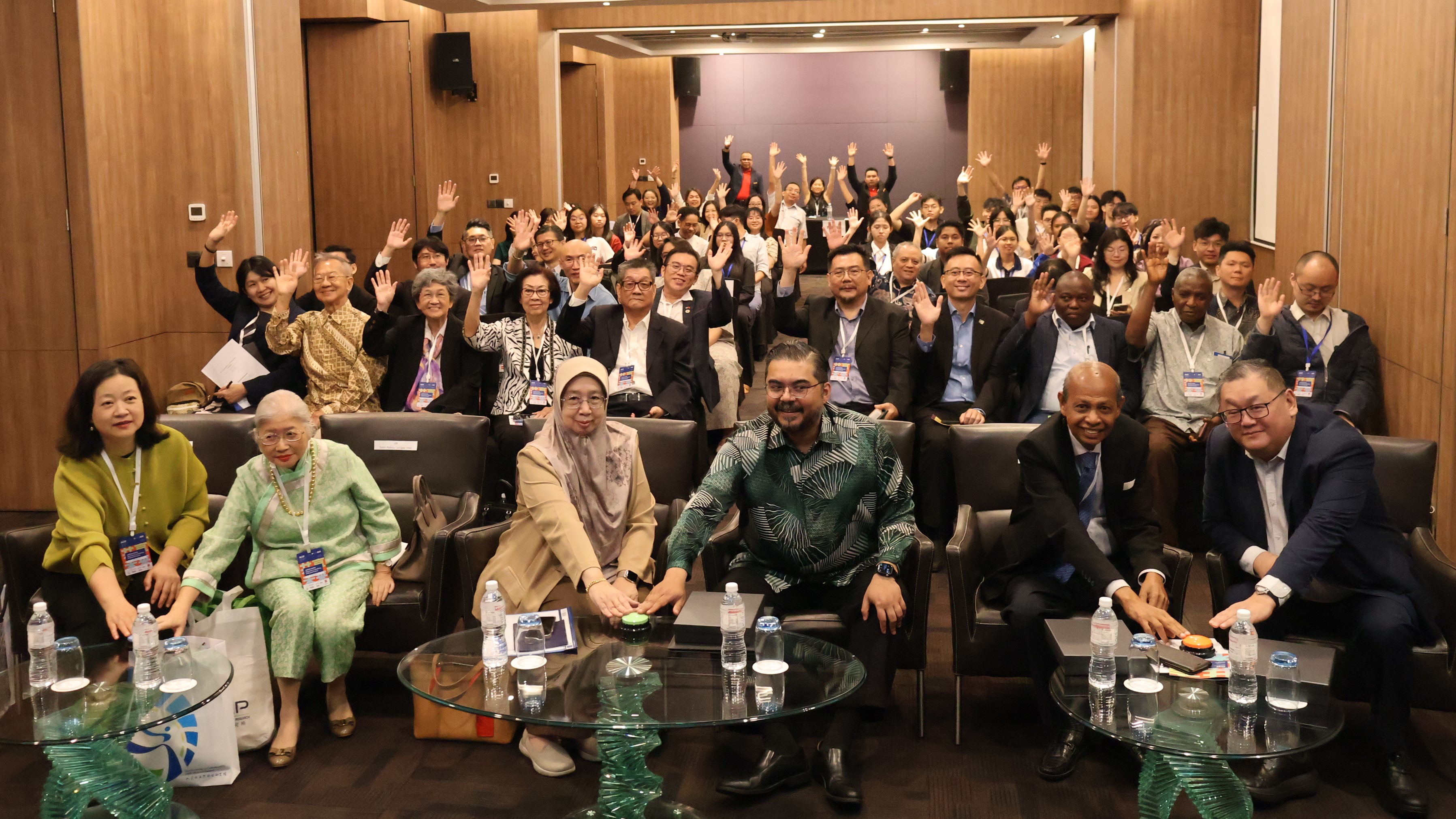 The launching of the conference (front row, from left): Prof Zhang, Datin Paduka Tan, Prof Zuraidah, Mr Fairuz, Datuk Abdul Majid and Mr Dennis Seng