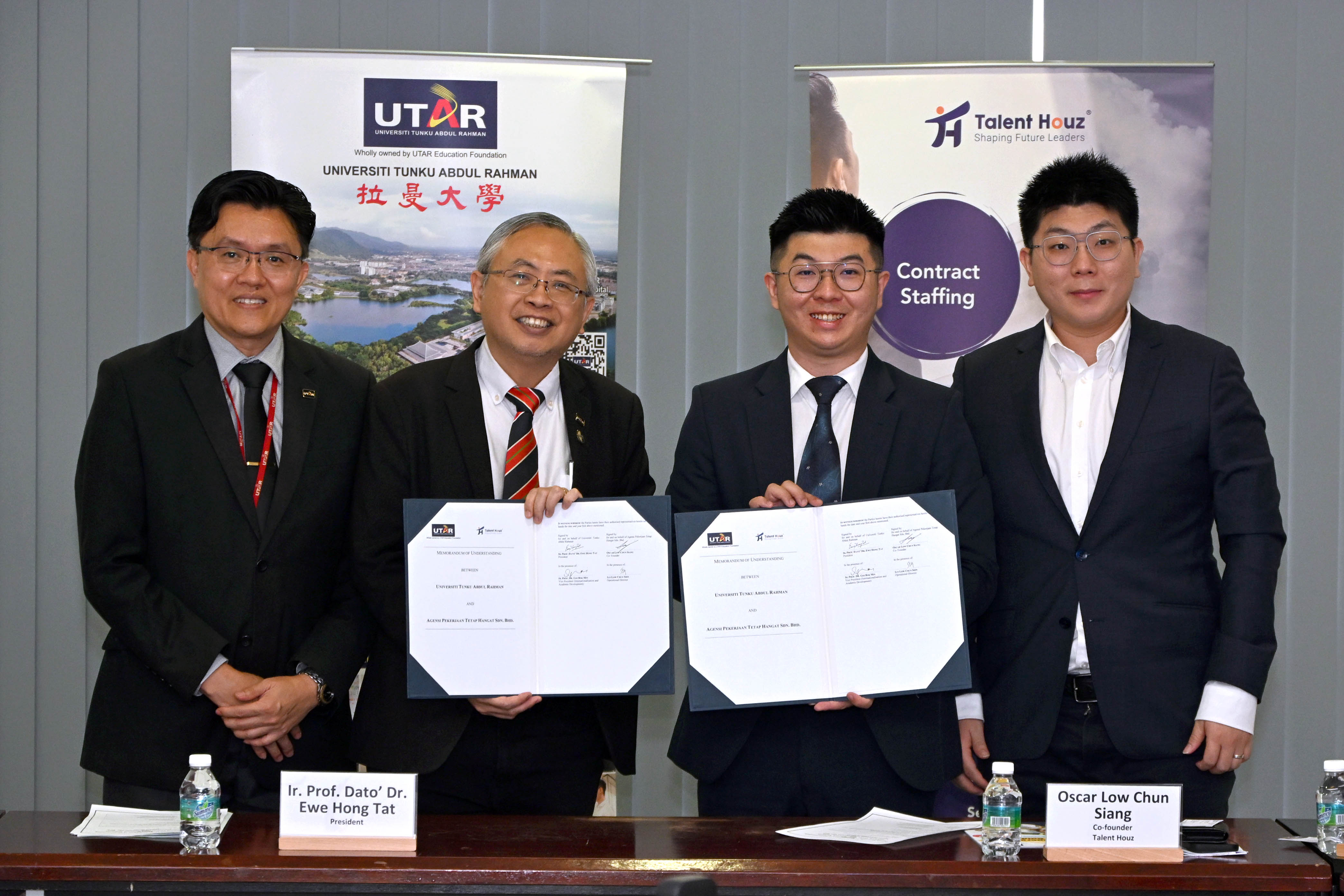 From left: Prof Goi, Prof Dato’ Ewe, Mr Oscar Low and Mr Ian Low during the MoU exchange