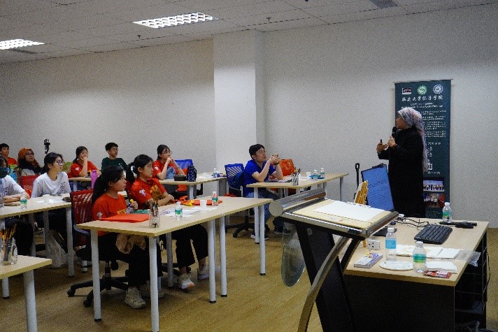 Students expressing creativity in the Watercolour Painting Workshop led by Puan Suriati