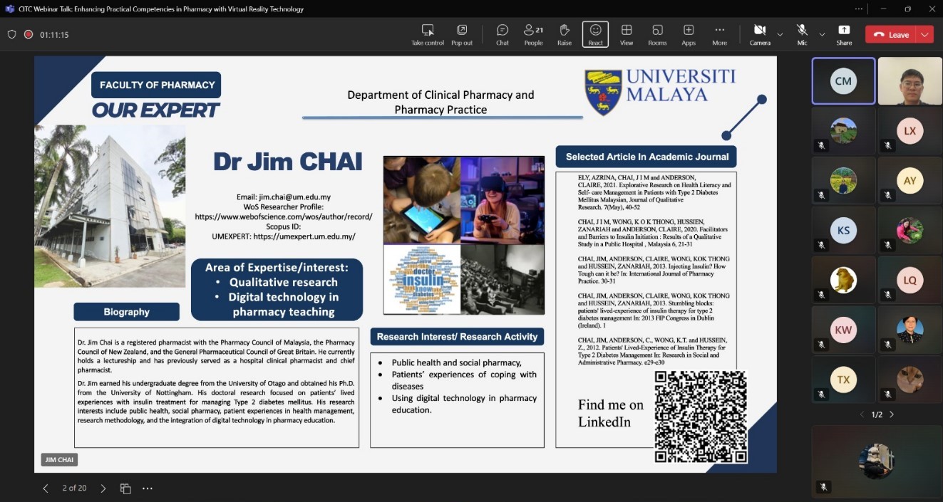 Dr Jim Chai sharing his research areas and publication