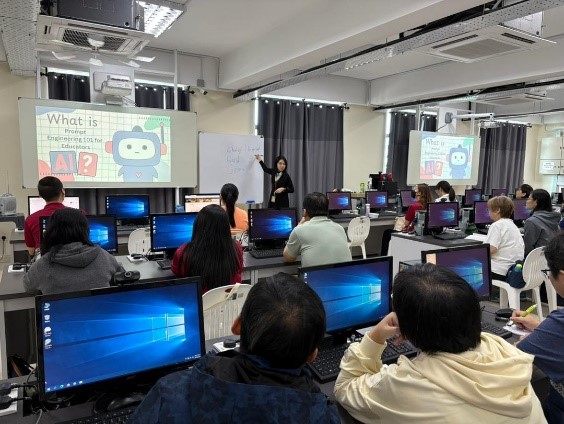 Clockwise from top left: Dr Amelia Chiang, Mr Maxwell Sim and Dr Kristina at the Generative AI Workshops